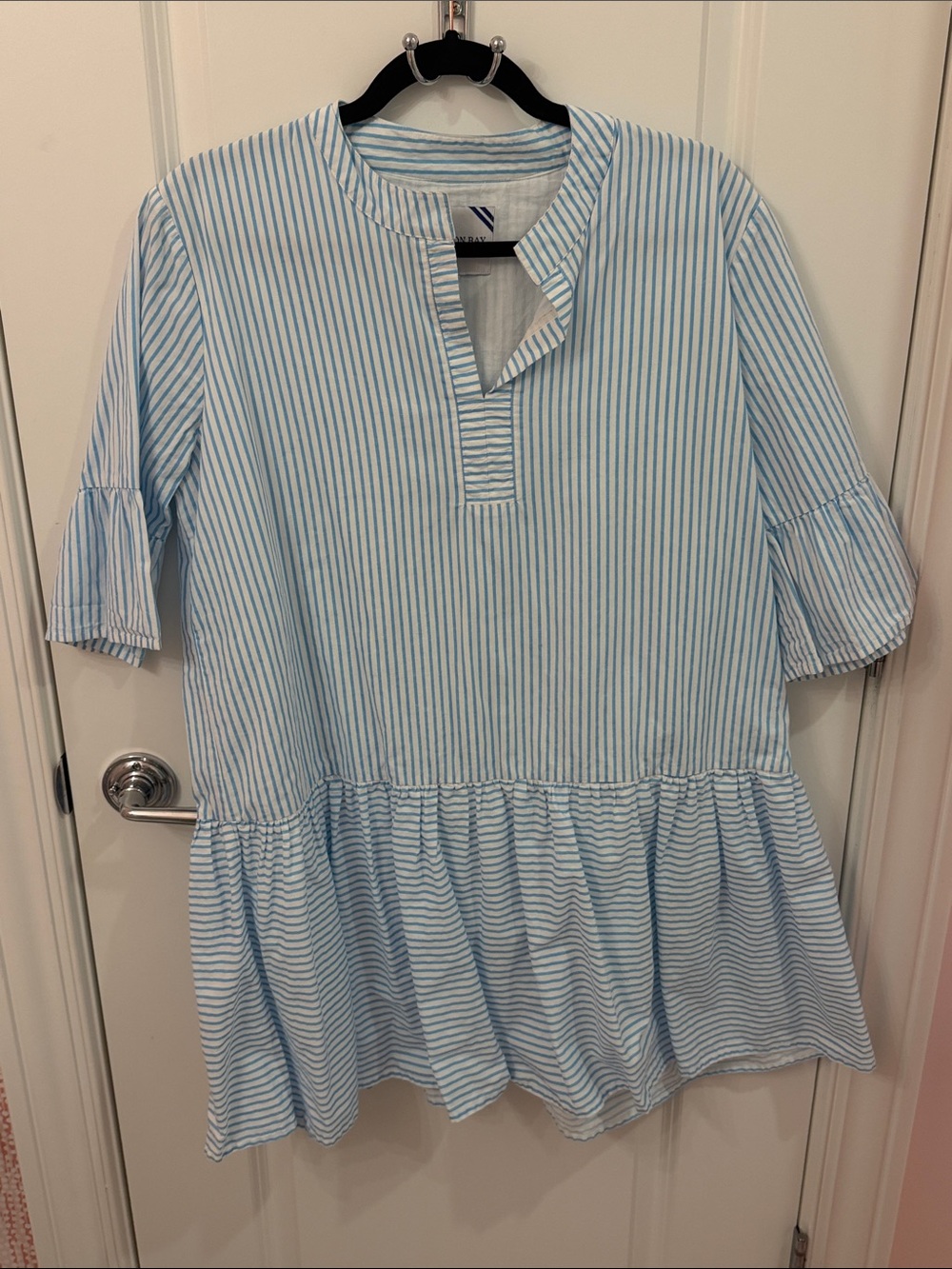 Addison Bay Maritime blue & white striped drop waist dress large
